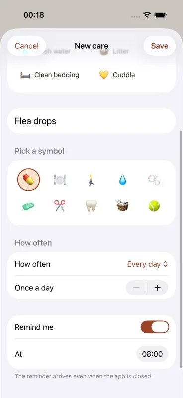 The "How often" picker with "Every day" selected, showing the "Once a day" stepper revealed below it.
